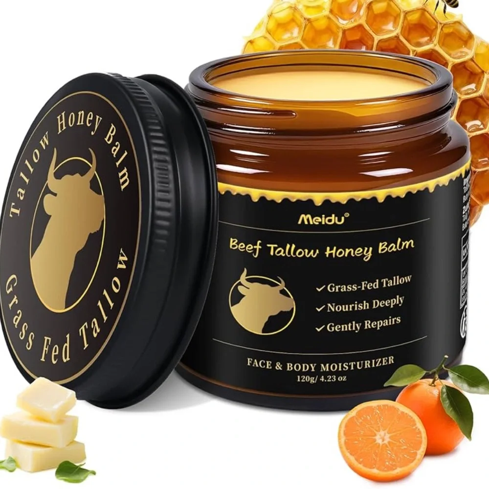 Beef Tallow & Honey Balm 100% Grass Fed, Nourish & Soothe Dry Skin 4.23Oz